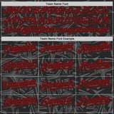 Custom Black Steel Gray-Red Geometric Cyber Starburst Authentic Baseball Jersey