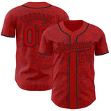 Custom Red-Black Geometric Cyber Starburst Authentic Baseball Jersey