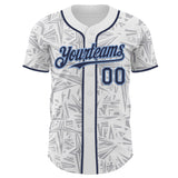 Custom White Navy Gray-Light Blue Geometric Cyber Starburst Authentic Baseball Jersey