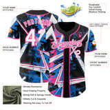 Custom Black White Electric Blue-Pink Geometric Shards Dot Grid Authentic Baseball Jersey