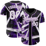 Custom Black White-Light Purple Geometric Shards Dot Grid Authentic Baseball Jersey