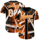 Custom Black White-Bay Orange Geometric Shards Dot Grid Authentic Baseball Jersey