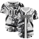 Custom White Gray-Black Geometric Shards Dot Grid Authentic Baseball Jersey