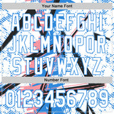 Custom White Medium Pink-Electric Blue Geometric Shards Dot Grid Authentic Baseball Jersey
