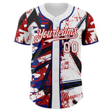 Custom White Black Red-Royal Geometric Shards Dot Grid Authentic Baseball Jersey