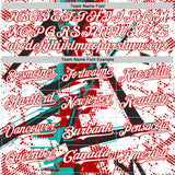 Custom White Black Red-Aqua Geometric Shards Dot Grid Authentic Baseball Jersey