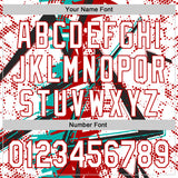 Custom White Black Red-Aqua Geometric Shards Dot Grid Authentic Baseball Jersey