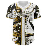 Custom White Black Olive-Old Gold Geometric Shards Dot Grid Authentic Baseball Jersey