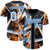 Custom Black White Bay Orange-Electric Blue Geometric Shards Dot Grid Authentic Baseball Jersey