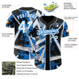 Custom Black White Gray-Electric Blue Geometric Shards Dot Grid Authentic Baseball Jersey