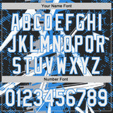 Custom Black White Gray-Electric Blue Geometric Shards Dot Grid Authentic Baseball Jersey