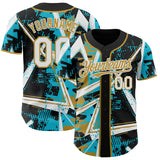 Custom Black White Lakes Blue-Old Gold Geometric Shards Dot Grid Authentic Baseball Jersey
