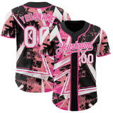Custom Black White Medium Pink-Pink Geometric Shards Dot Grid Authentic Baseball Jersey