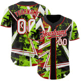Custom Black White Neon Green-Red Geometric Shards Dot Grid Authentic Baseball Jersey