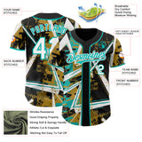 Custom Black White Old Gold-Aqua Geometric Shards Dot Grid Authentic Baseball Jersey