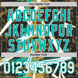 Custom Black White Old Gold-Aqua Geometric Shards Dot Grid Authentic Baseball Jersey