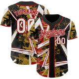 Custom Black White Old Gold-Red Geometric Shards Dot Grid Authentic Baseball Jersey