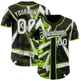 Custom Black White Neon Green-Olive Geometric Shards Dot Grid Authentic Baseball Jersey