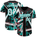 Custom Black White Crimson-Aqua Geometric Shards Dot Grid Authentic Baseball Jersey