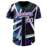 Custom Black White Teal-Purple Geometric Shards Dot Grid Authentic Baseball Jersey
