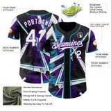 Custom Black White Teal-Purple Geometric Shards Dot Grid Authentic Baseball Jersey