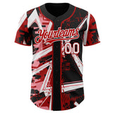 Custom Black White Medium Pink-Red Geometric Shards Dot Grid Authentic Baseball Jersey