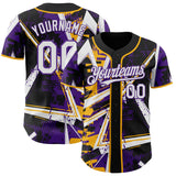 Custom Black White Gold-Purple Geometric Shards Dot Grid Authentic Baseball Jersey