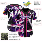 Custom Black White Pink-Purple Geometric Shards Dot Grid Authentic Baseball Jersey