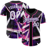 Custom Black White Pink-Purple Geometric Shards Dot Grid Authentic Baseball Jersey