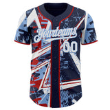 Custom Navy White Red-Light Blue Geometric Shards Dot Grid Authentic Baseball Jersey