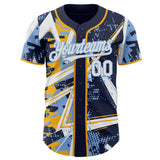 Custom Navy White Gold-Light Blue Geometric Shards Dot Grid Authentic Baseball Jersey