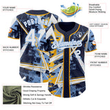 Custom Navy White Gold-Light Blue Geometric Shards Dot Grid Authentic Baseball Jersey