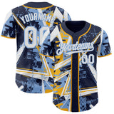 Custom Navy White Gold-Light Blue Geometric Shards Dot Grid Authentic Baseball Jersey