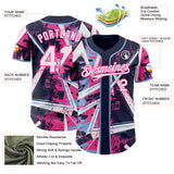 Custom Navy White Light Blue-Pink Geometric Shards Dot Grid Authentic Baseball Jersey