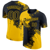 Custom Black-Yellow Abstract Brush Stroke Performance T-Shirt