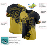 Custom Black-Old Gold Abstract Brush Stroke Performance T-Shirt