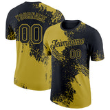 Custom Black-Old Gold Abstract Brush Stroke Performance T-Shirt