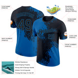 Custom Black-Blue Abstract Brush Stroke Performance T-Shirt