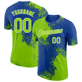 Custom Royal Neon Green-White Abstract Brush Stroke Performance T-Shirt