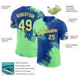 Custom Royal Pea Green-Orange Abstract Brush Stroke Performance T-Shirt
