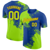 Custom Royal Neon Green-Orange Abstract Brush Stroke Performance T-Shirt