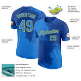 Custom Royal Powder Blue-Yellow Abstract Brush Stroke Performance T-Shirt