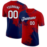 Custom Red White-Navy Abstract Brush Stroke Performance T-Shirt