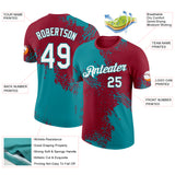Custom Crimson White-Teal Abstract Brush Stroke Performance T-Shirt