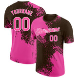 Custom Brown Pink-White Abstract Brush Stroke Performance T-Shirt