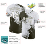Custom White-Olive Abstract Brush Stroke Performance T-Shirt