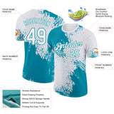 Custom White-Teal Abstract Brush Stroke Performance T-Shirt
