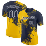 Custom Navy Yellow-White Abstract Brush Stroke Performance T-Shirt