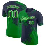 Custom Navy Grass Green-Cream Abstract Brush Stroke Performance T-Shirt