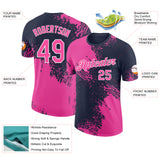 Custom Navy Pink-White Abstract Brush Stroke Performance T-Shirt
